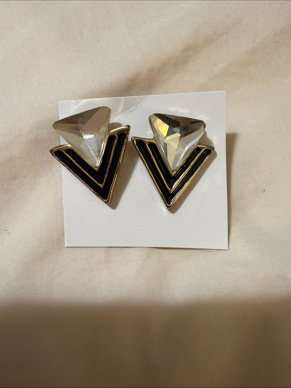 Clear Crystal & Black Triangle Statement Earrings - Women Jewelry